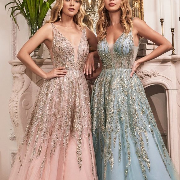 BLUSH PINK COLOR PROM PARTY FORMAL EVENING A-LINE BEADED SHIMMER BALL GOWN cd135 - Picture 1 of 6